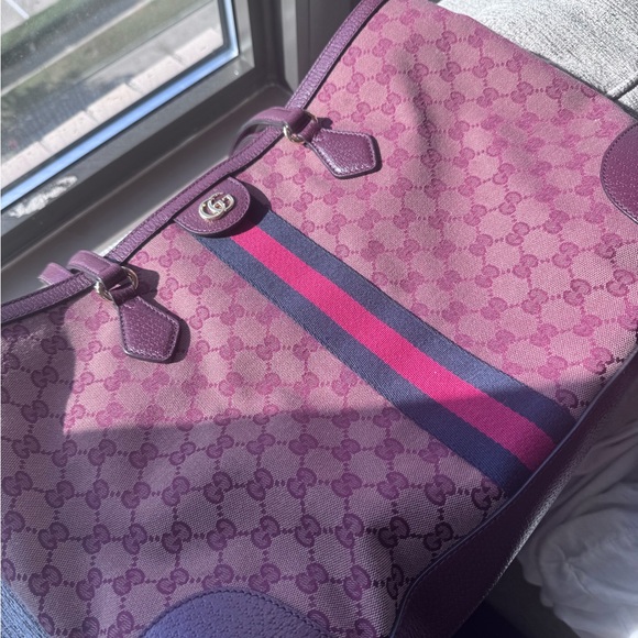 Gucci Monogram Medium Ophidia Shopping Tote Sahara Rubino Burgundy - Picture 5 of 8